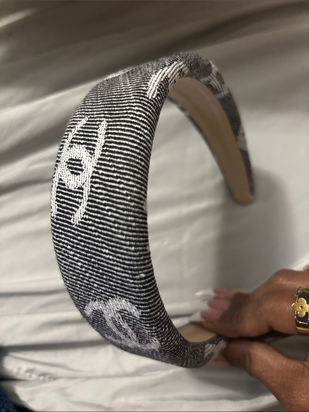 Chanel Black and White Patterned Padded Headband